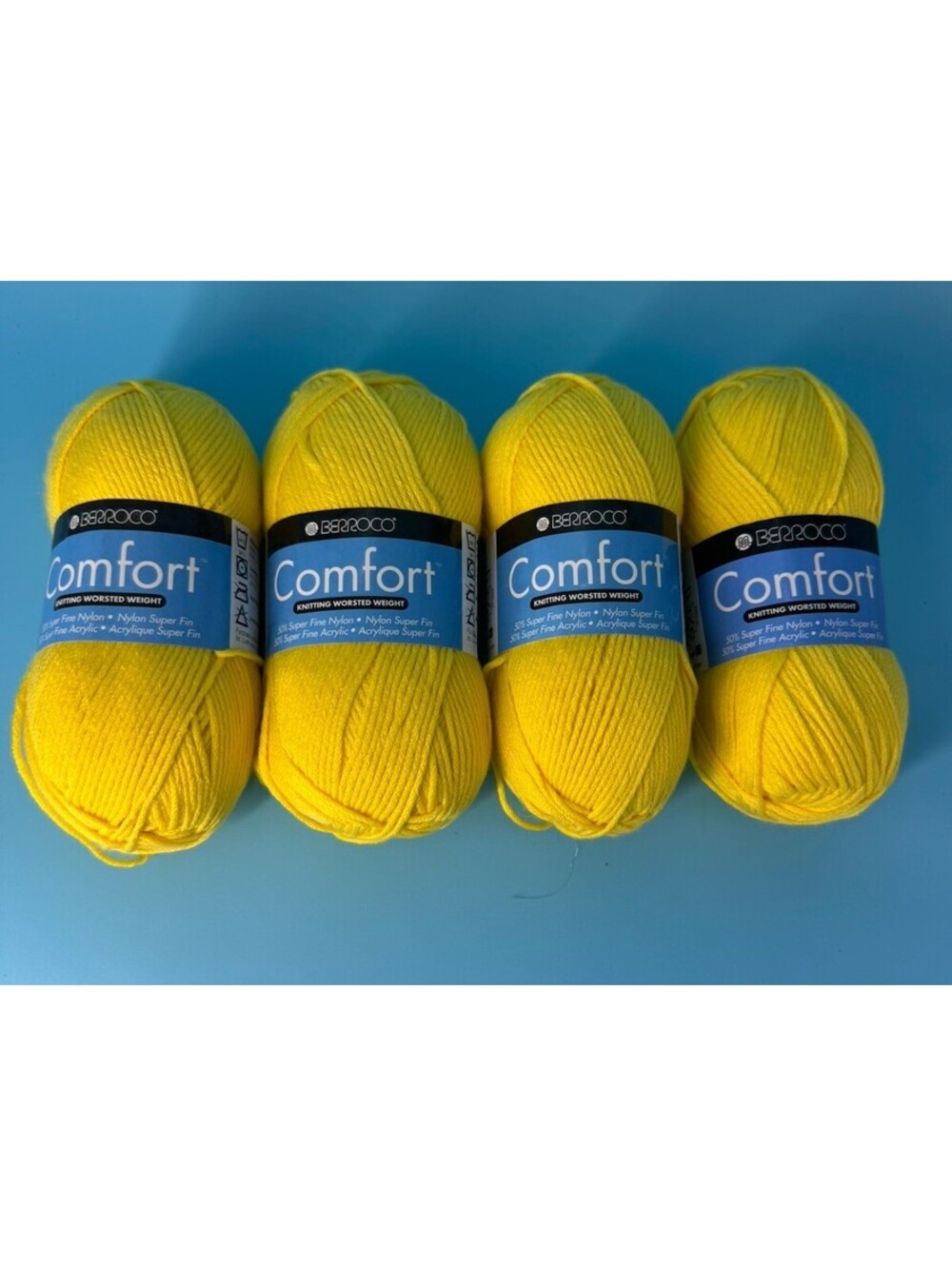 4 Skeins Berroco Comfort Yarn Color 9732 Yellow Worsted Weight 210 Yds New